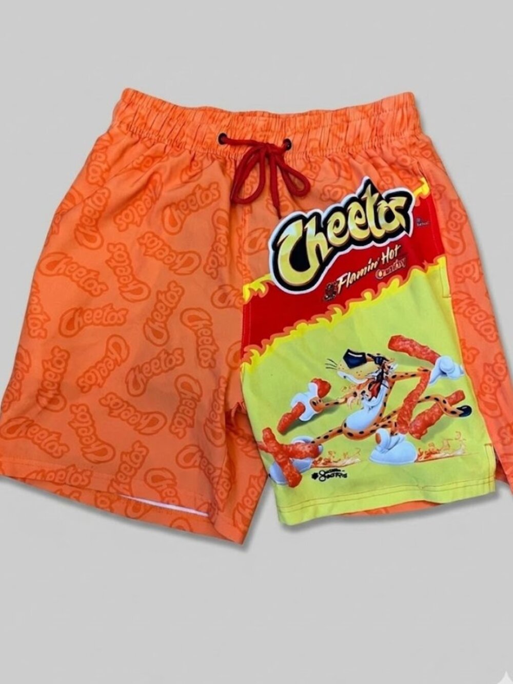 Men Size Small Flaming Hot Cheetos Swim Trunks Suit Orange Yellow Chester Summer